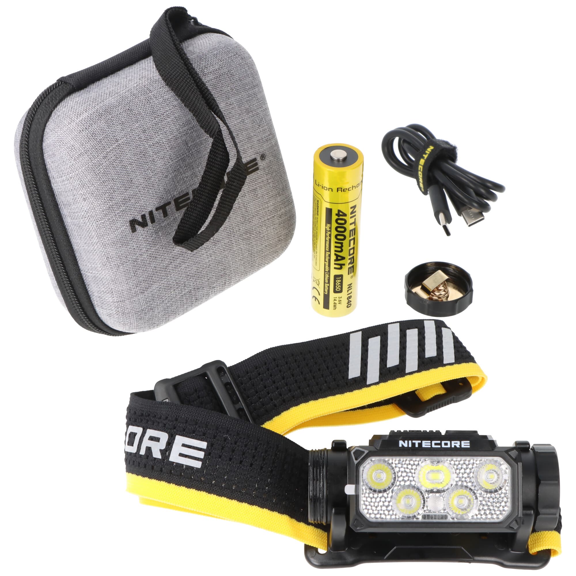 Lampe frontale Nitecore HC60 UHE avec jusqu'à 1 600 lumens, LED NiteLab UHE, système de lentilles TrueVision, comprenant une batterie 18650