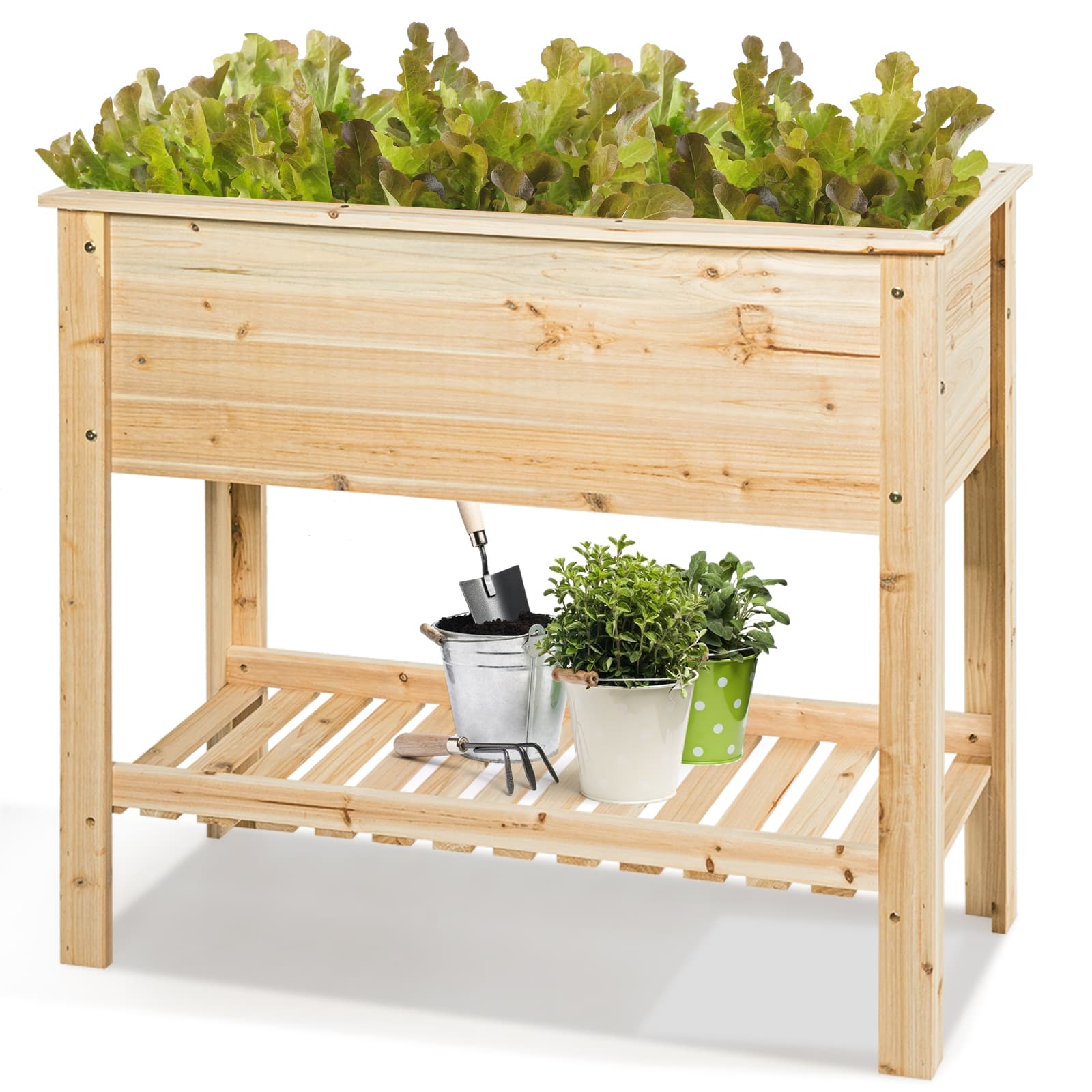 CostwayJardinière Surélevé en Bois avec Étagère Idéal pour la Croissance des Plantes Fleurs Végétaux 92 x 41 x 81 cm