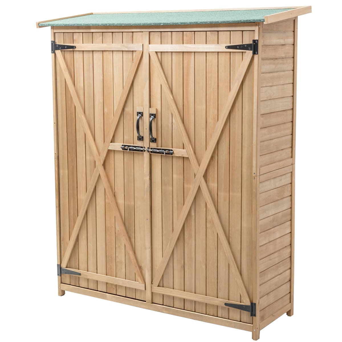 CostwayAbri de Jardin en Bois Cabane de Jardin Extérieur Double Portes avec Loquet Toit Incliné en Asphalte Cabanon Jardin Extérieur 140 x 50 x 162