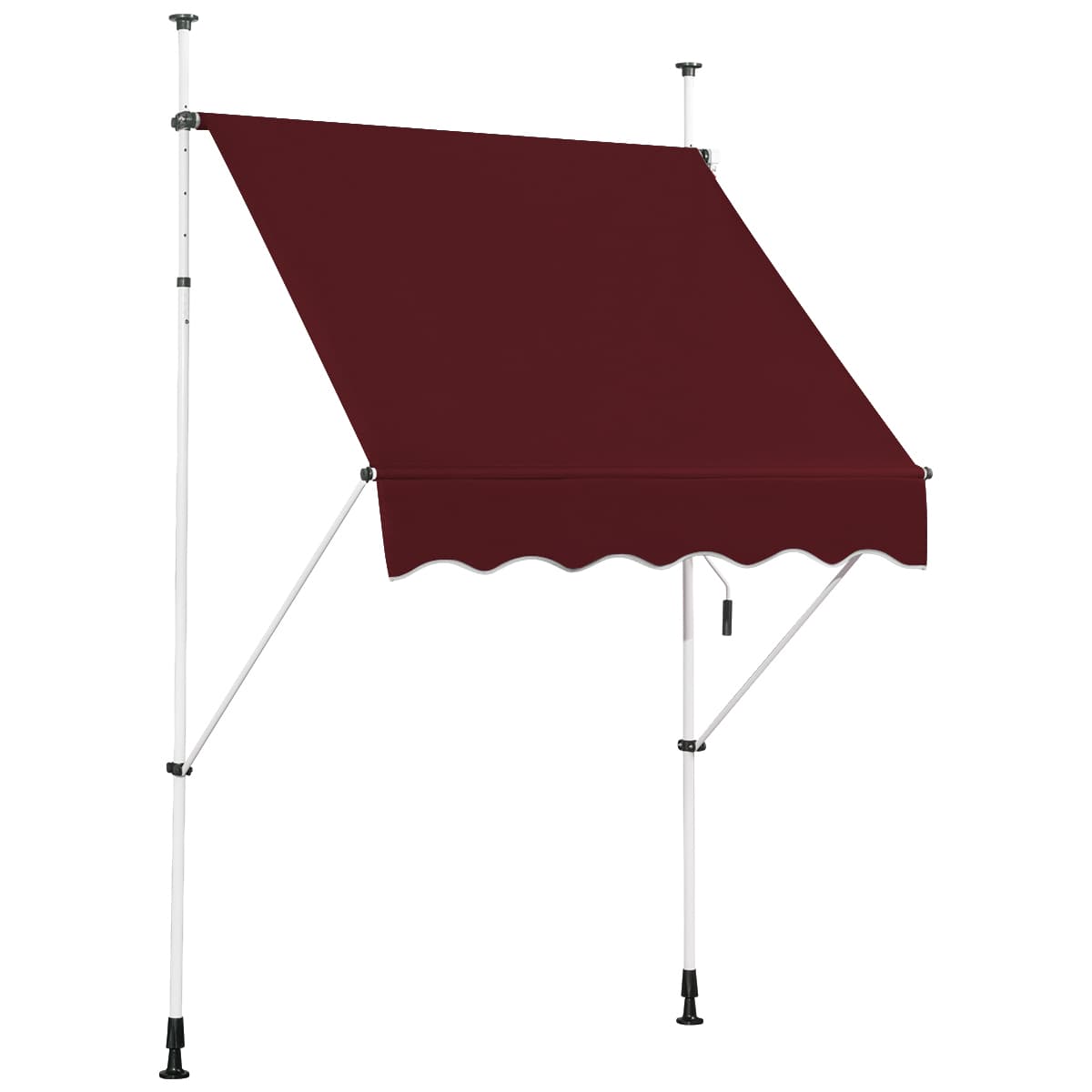 CostwayAuvent Rétractable Manuel 150x125CM Hauteur Réglable 2-3M sans Perçage en Métal et Tissu pour Fenêtre Balcon ou Jardin Rouge
