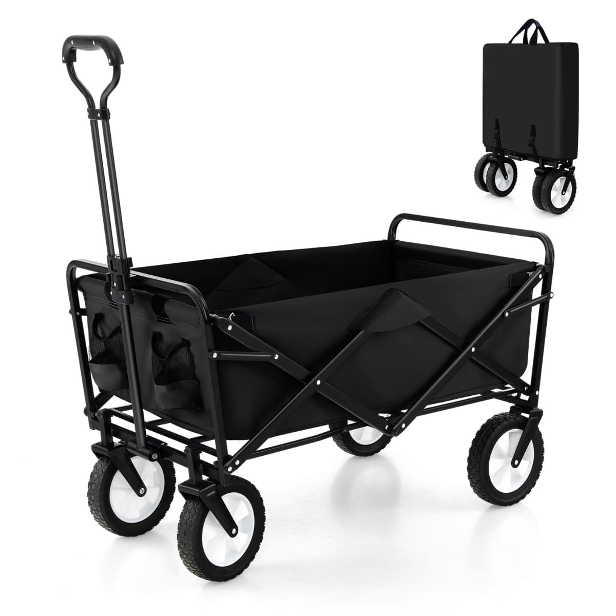Chariot Roulant Pliable 82 L Chariot Robuste avec Poignée Réglable et Porte-boissons Chariot Utilita