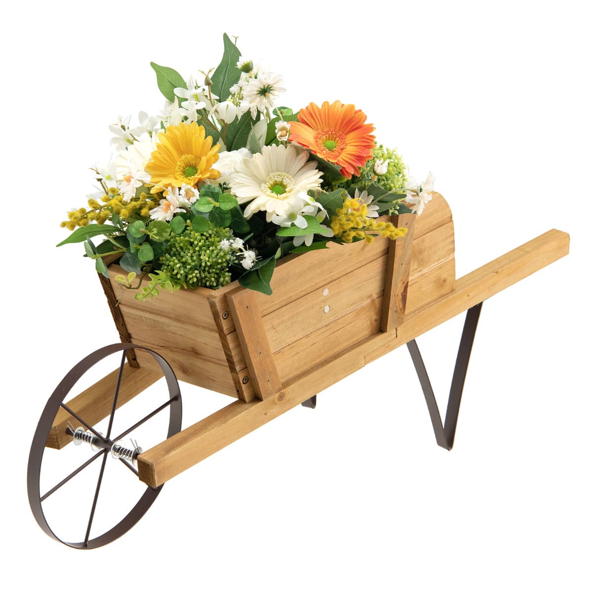 CostwayBrouette à Fleurs en Bois Jardinière à Roues avec 9 Accessoires Magnétiques 2 Longues Poignées pour Intérieure/Extérieure Noyer