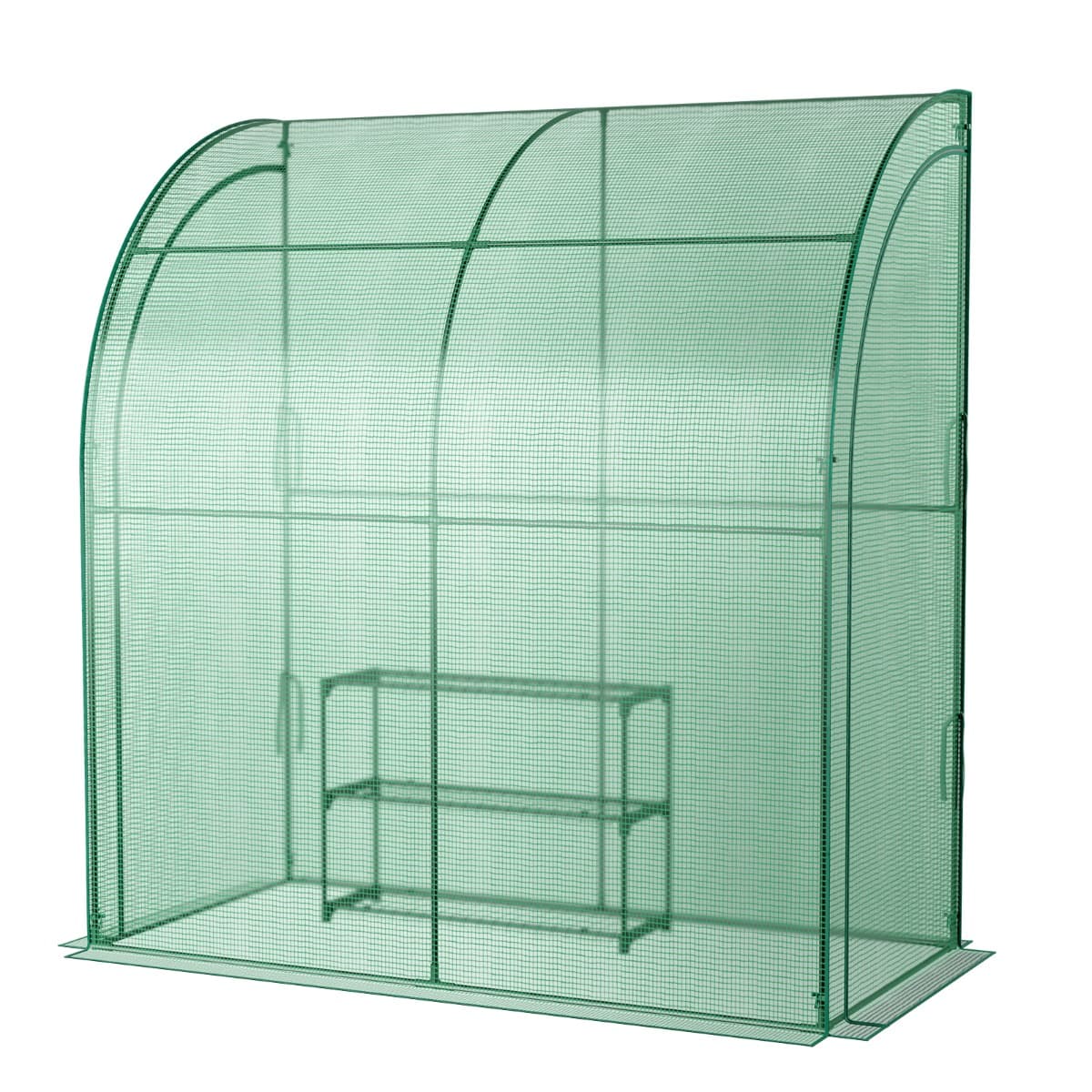 CostwaySerre de Plain-pied Inclinée en PE 200*100*215cm avec Étagère à Plantes 3 Niveaux 2 Portes Zippées Imperméable Cadre en Acier Vert